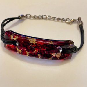 Artisan Murano Style Red & Gold Glass Bracelet